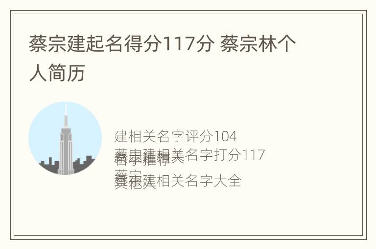 蔡宗建起名得分117分 蔡宗林个人简历