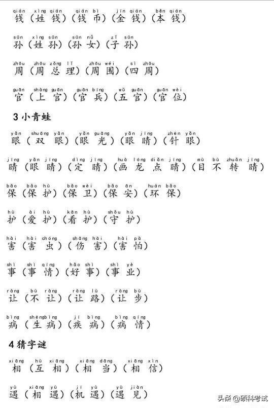 人教版一年级语文下册生字表注音（一年级语文下册生字注音及组词汇总）(2)