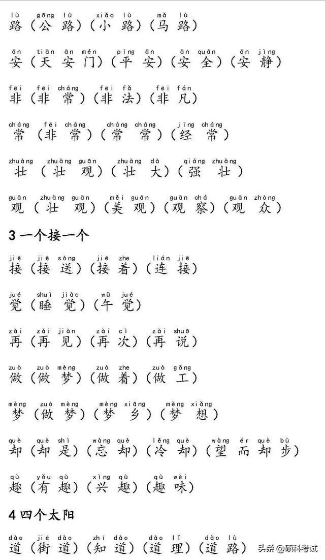 人教版一年级语文下册生字表注音（一年级语文下册生字注音及组词汇总）(5)