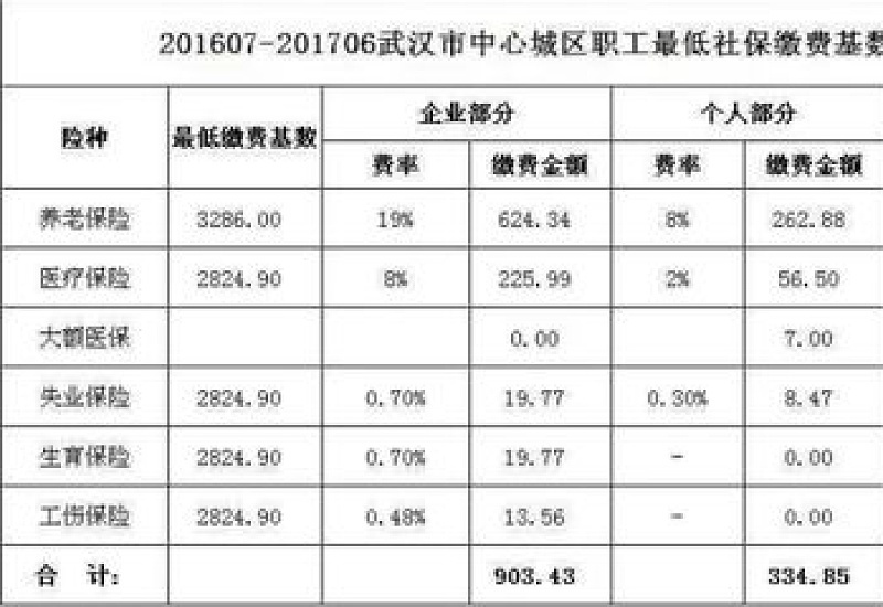 武汉社保2024年缴费标准是什么？