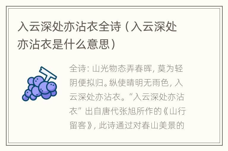 入云深处亦沾衣全诗（入云深处亦沾衣是什么意思）