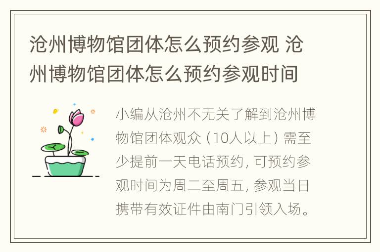 沧州博物馆团体怎么预约参观 沧州博物馆团体怎么预约参观时间