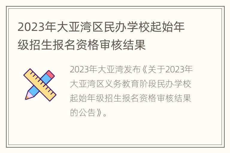 2023年大亚湾区民办学校起始年级招生报名资格审核结果